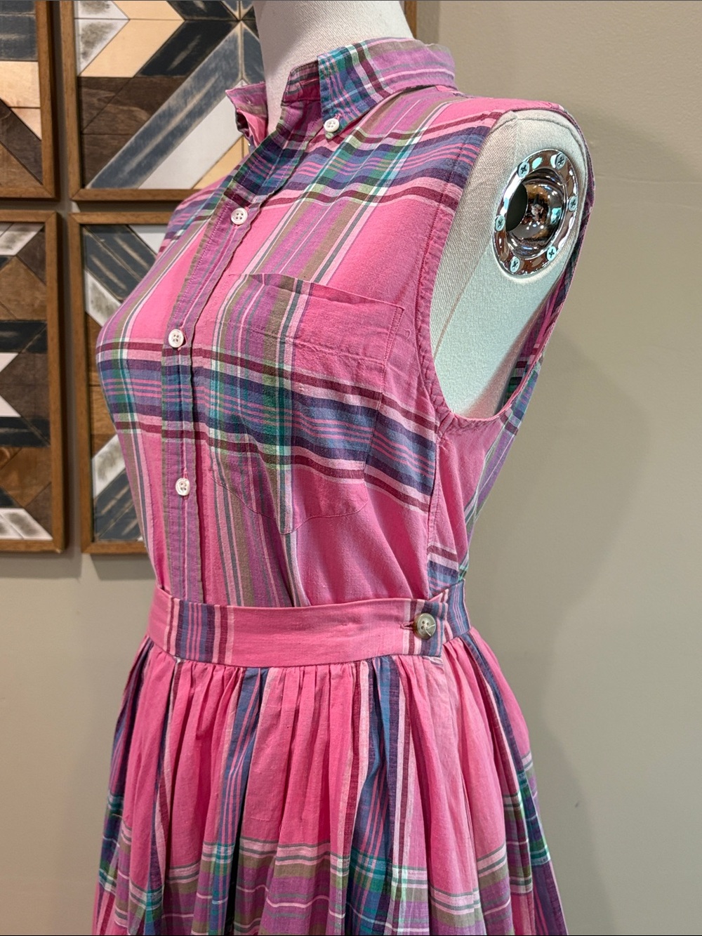 Vintage Ralph Lauren Blue Label 80s Pink Plaid Sleeveless Top + Maxi Skirt Set - Picture 5 of 16